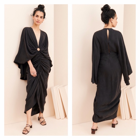 Significant Other Dresses & Skirts - SIGNIFICANT OTHER | Black Hamilton Draped Gown Maxi Ruching Long Sleeve
